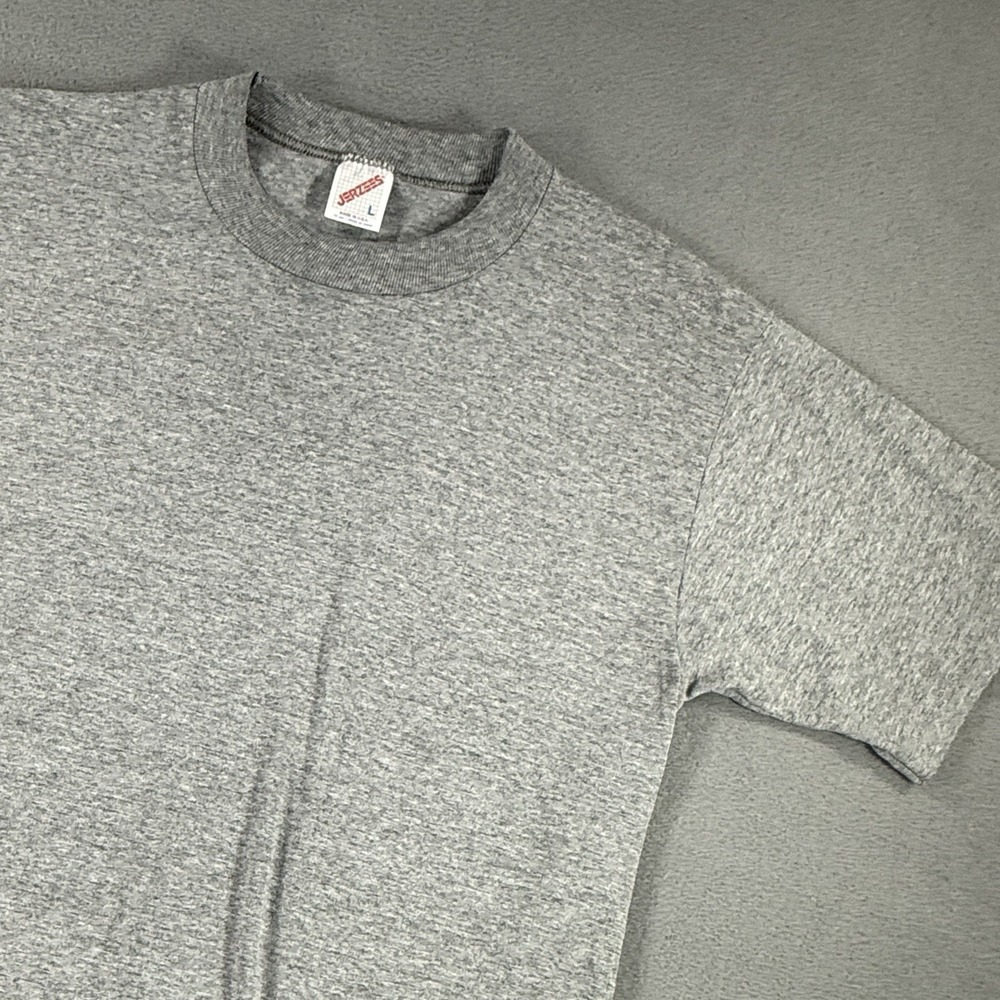 Vintage Jerzees Shirt Mens Large Gray Blank Tee T-Shirt Made USA 80s Crewneck